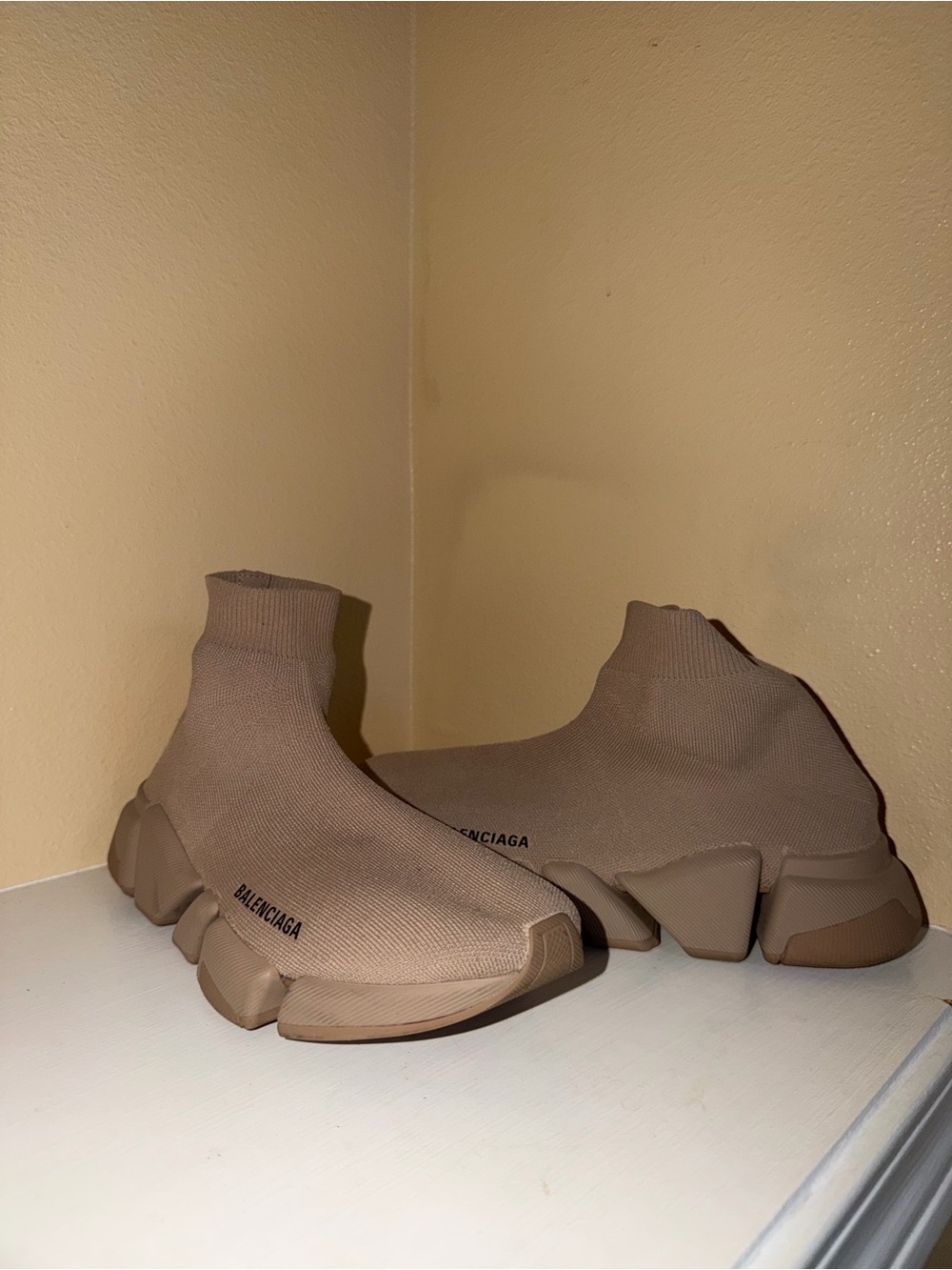 Balenciaga Sock Runner Sneakers in Taupe Beige